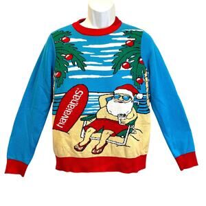 Havaianas Flip Flops Tropical Santa Claus Ugly Christmas Sweater Size Small